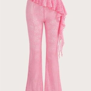 SHEIN ICON Allover Print Ruffle Trim Flare Leg Pants - S